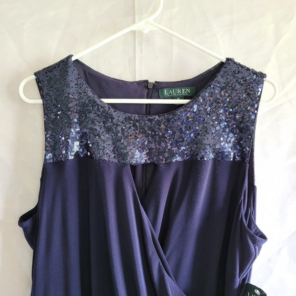 Lauren Ralph Lauren Navy Blue Sequin Top Sleeveless Dress - Picture 3 of 9